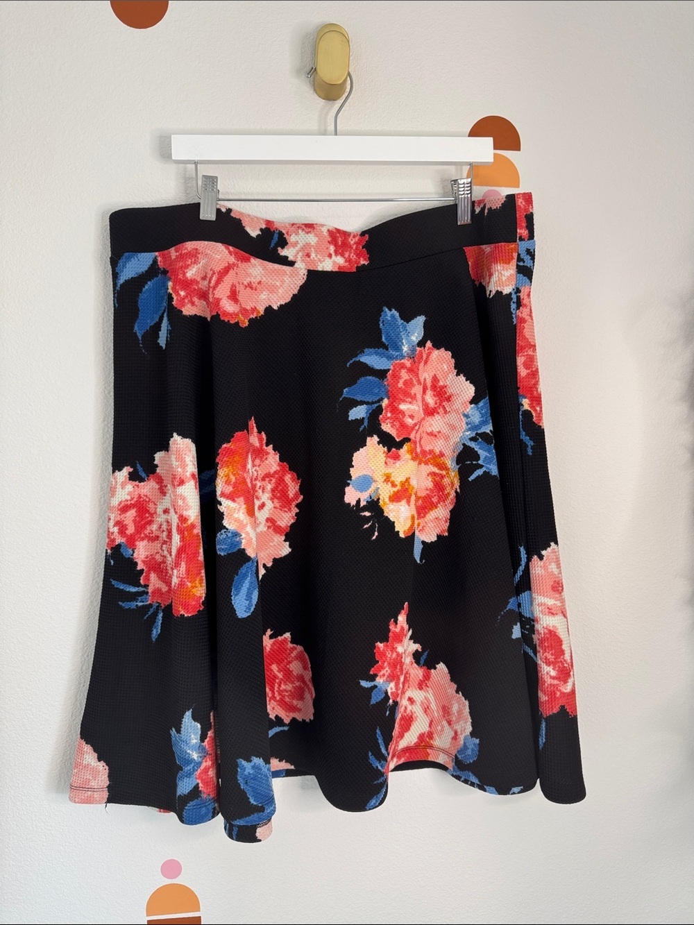 GNW Black Circle Skirt with Pink & Blue Floral Print N0219